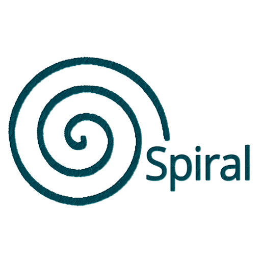 logo en forme de spiral bleu cyan foncé comme une coquille d'escargot avec le mot Spiral qui représente de corps de l'escargot